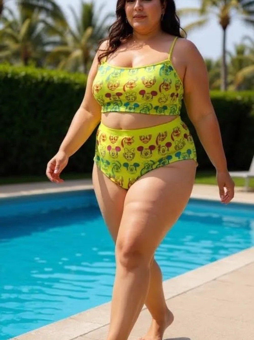 Disney neon Yellow Printed High-Waist Bikini Set